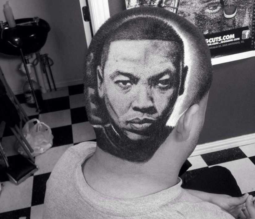 Hairdresser creates celebrity portraits on the heads of his clients