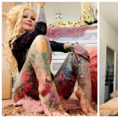 Hot granny in tattoos admires candid photos
