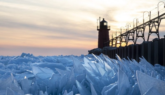 Ice magic: Lake Michigan covered with "dragon scales"