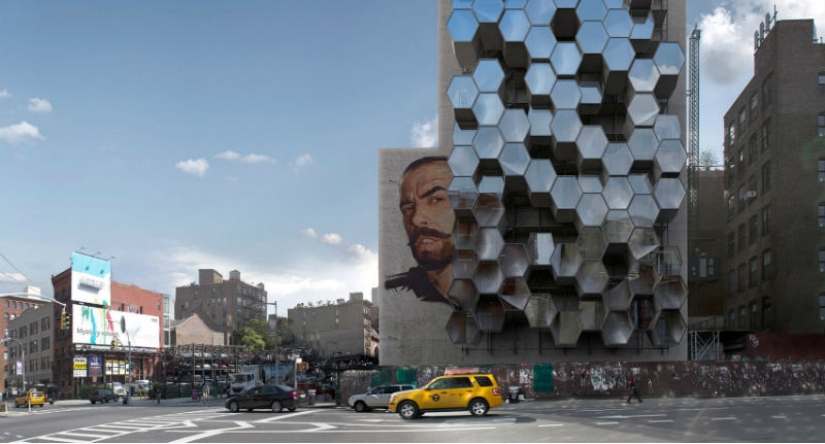 Idea: to settle the homeless of New York in stylish capsules on the walls of buildings