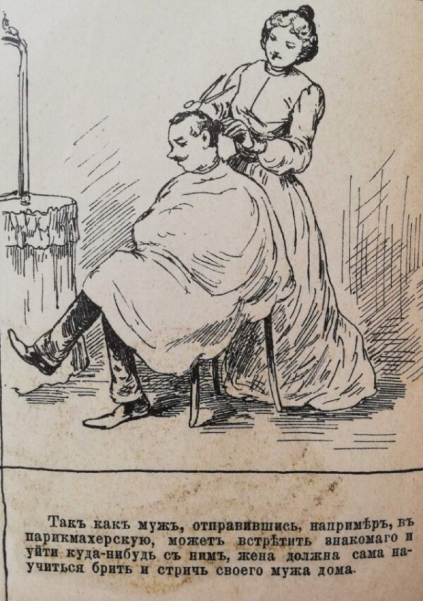 Illustration from magazine of the late 19th century: "how to behave As a good wife"