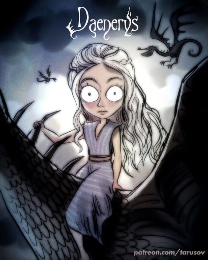 Illustrations for "Game of Thrones", made in the style of Tim Burton