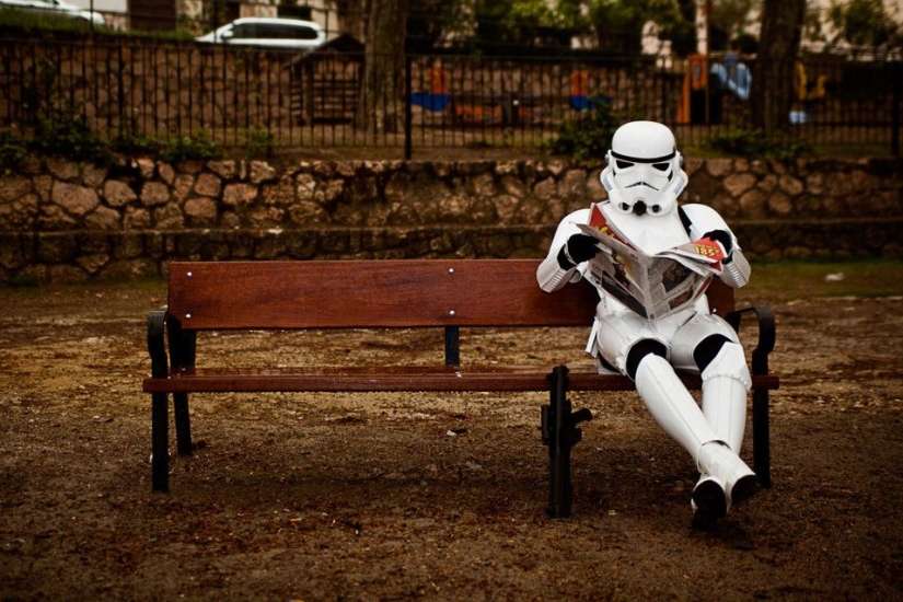 Imperial stormtroopers on vacation. A fun photo project inspired by the Star Wars movie saga.