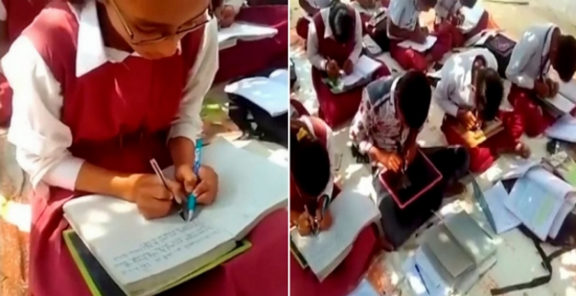 In an Indian school, all children write with both hands, although only 1% of the world's population can do it