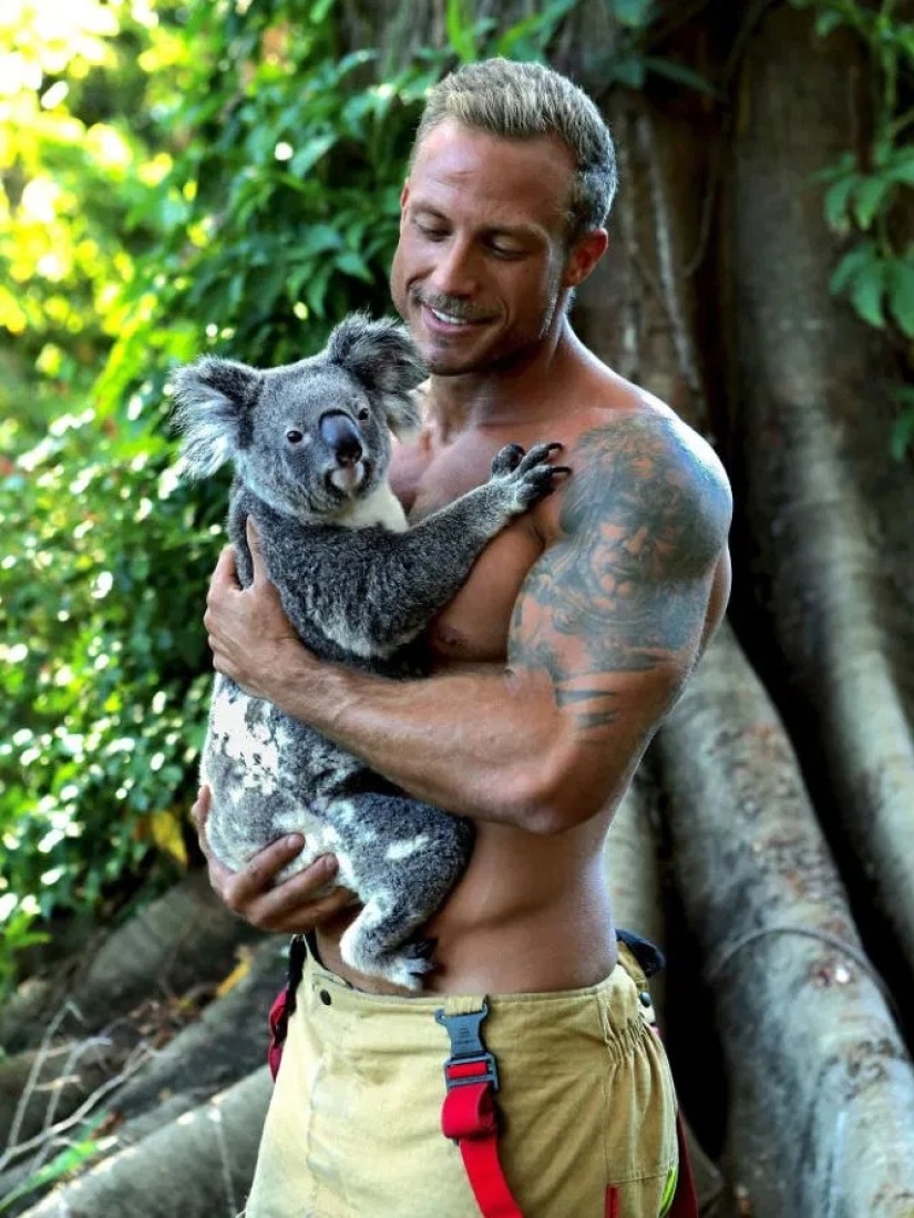 Incendiary photo shoot: hot Australian firefighters filmed with cute animals for calendar
