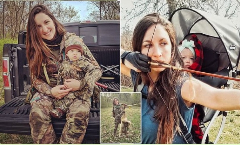 Instinto básico: una madre va de caza con un bebé de 9 meses a la espalda