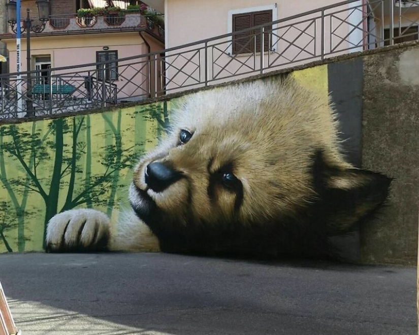 Interactive street art: the artist enters 3D paintings in the street
