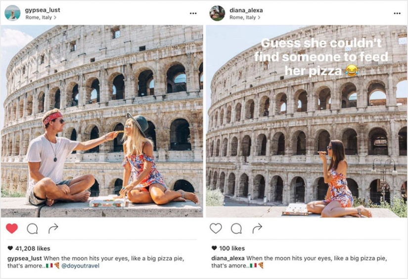 La pareja descubrió que alguien estaba copiando sus fotos exactamente de sus viajes a Instagram