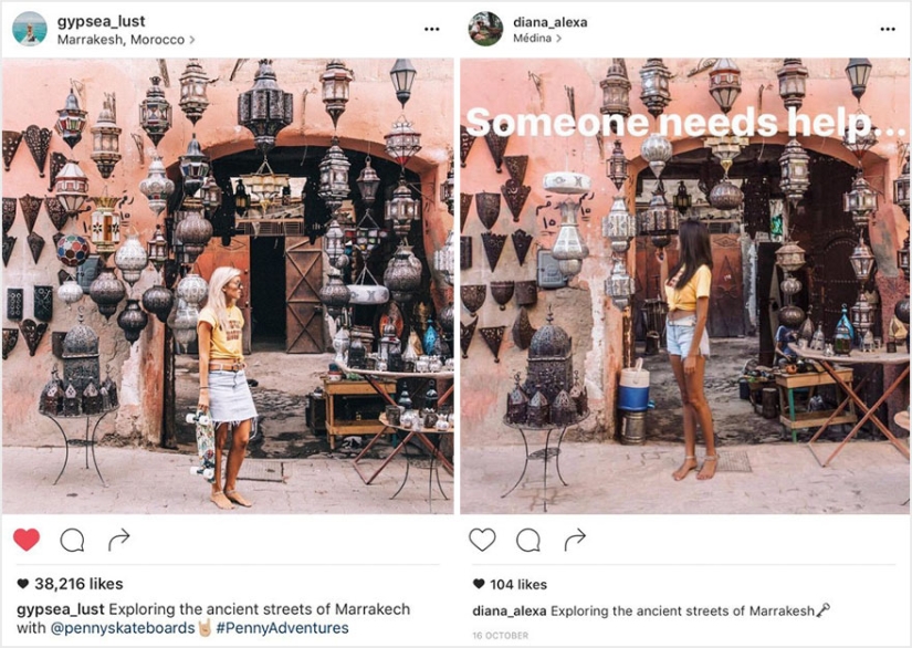 La pareja descubrió que alguien estaba copiando sus fotos exactamente de sus viajes a Instagram