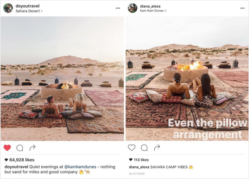 La pareja descubrió que alguien estaba copiando sus fotos exactamente de sus viajes a Instagram