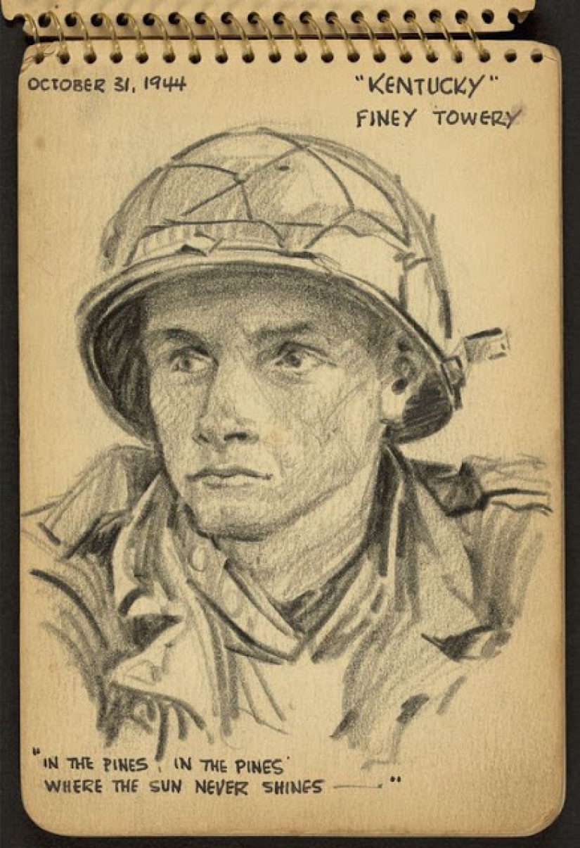 La Segunda Guerra Mundial en los dibujos de un soldado de 21 años hechos en 1944