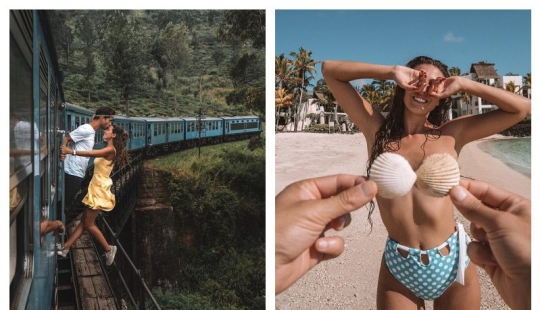 La vida es para gustos: un par de bloggers de viajes casi se caen del tren al abismo, tomando una foto emocionante