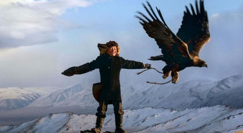 Little harsh hunters with golden eagles