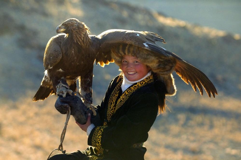 Little harsh hunters with golden eagles