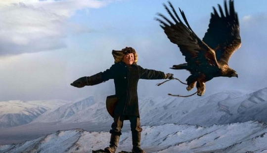 Little harsh hunters with golden eagles