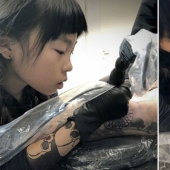 Manzana del manzano: Una japonesa de 10 años se hace un tatuaje, siguiendo los pasos de su padre