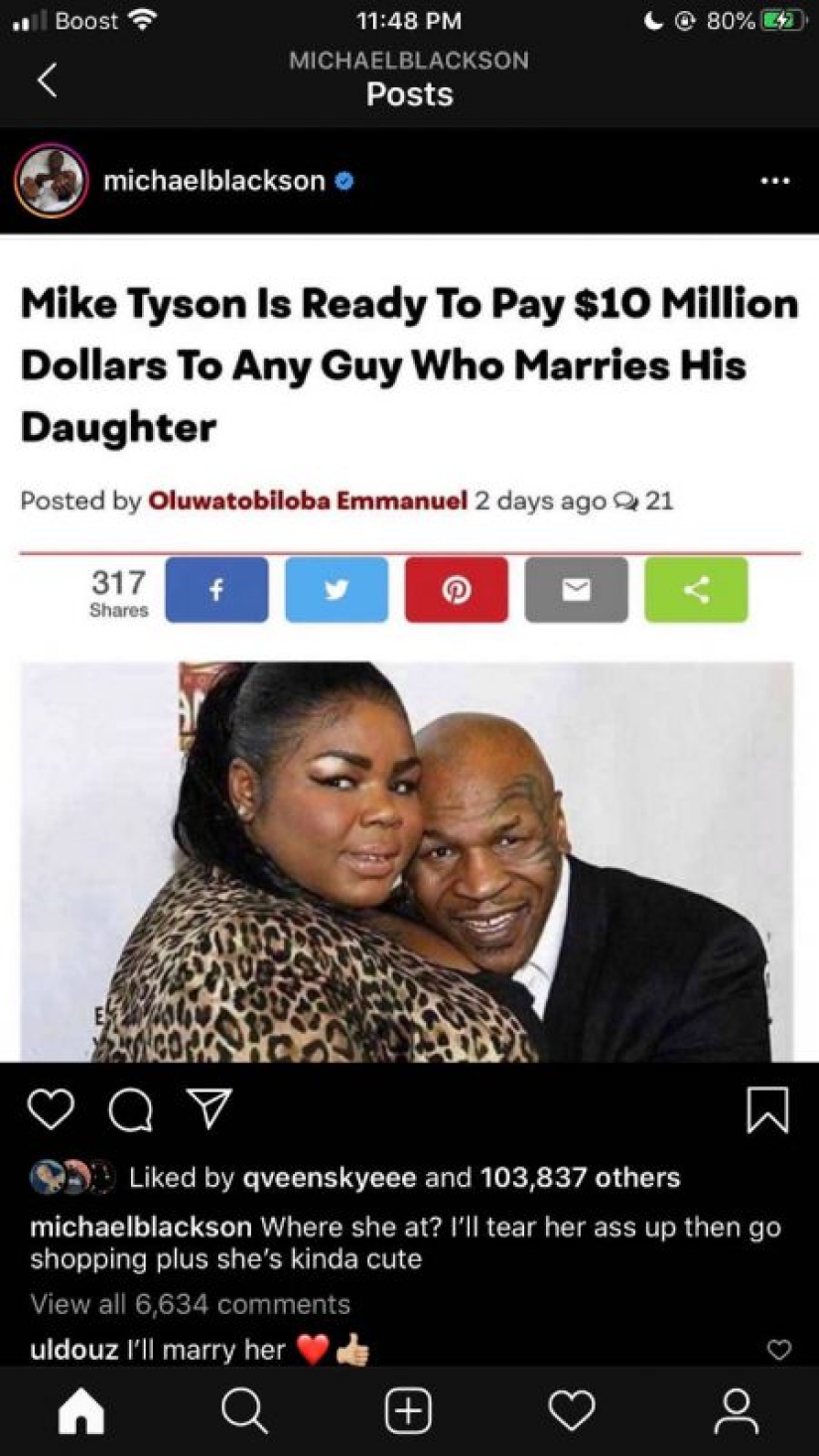 Mike Tyson was infuriated by a fake about 10 million for the one who marries his daughter