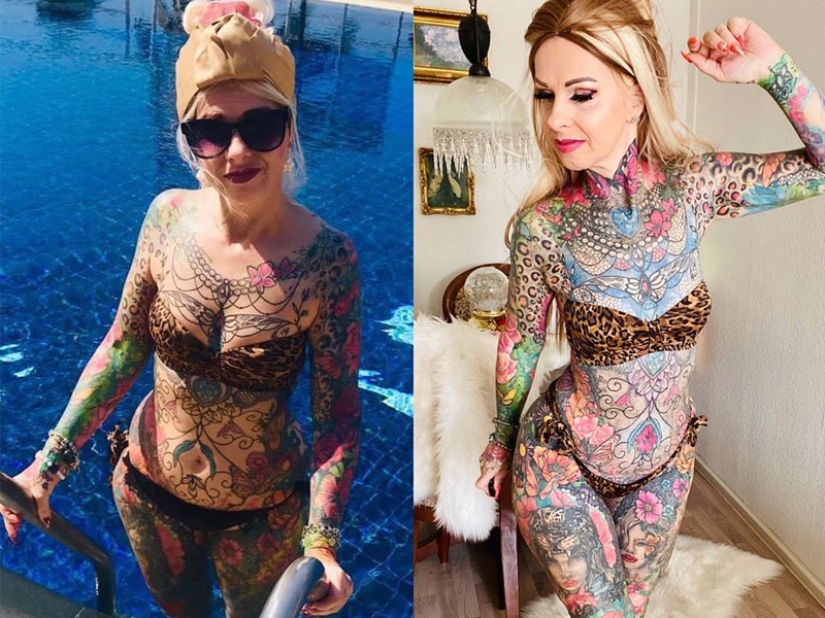 ¡Mujer de 55 años cubrió todo su cuerpo con coloridos tatuajes! Una fotografía