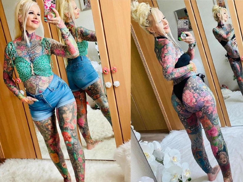 ¡Mujer de 55 años cubrió todo su cuerpo con coloridos tatuajes! Una fotografía