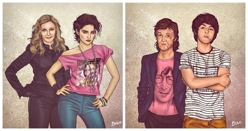 "My years are my wealth": celebrities in the company of themselves in their youth on illustrations by a Colombian artist