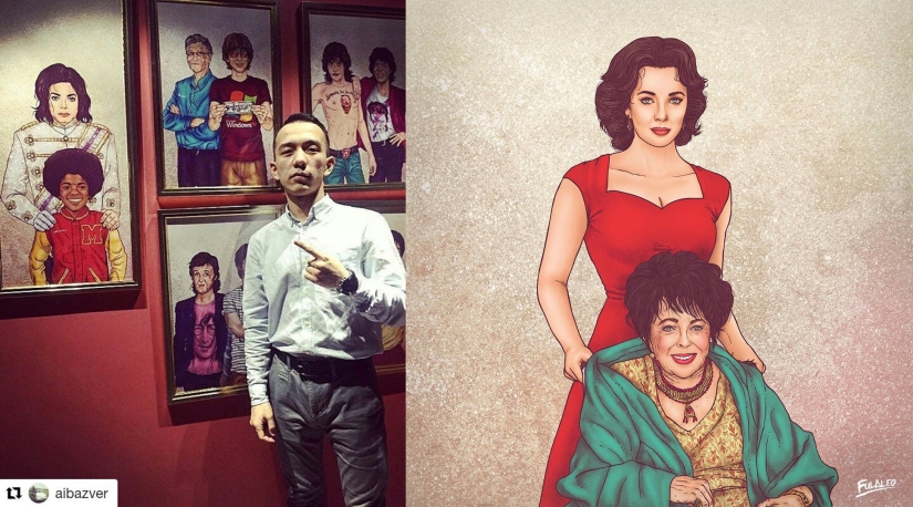 "My years are my wealth": celebrities in the company of themselves in their youth on illustrations by a Colombian artist