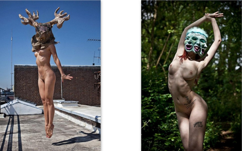 Naked girls in masks by Ben Hopper