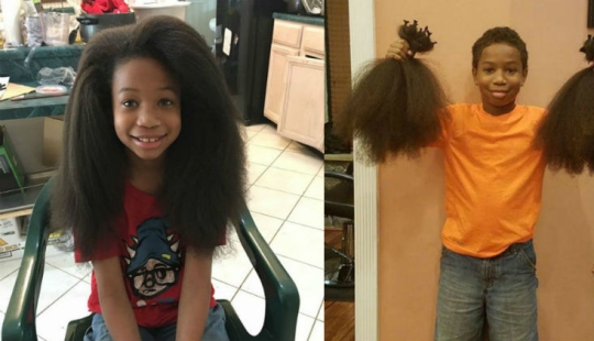 niño de 8 años se dejó crecer el cabello durante 2 años para hacer pelucas para niños con cáncer