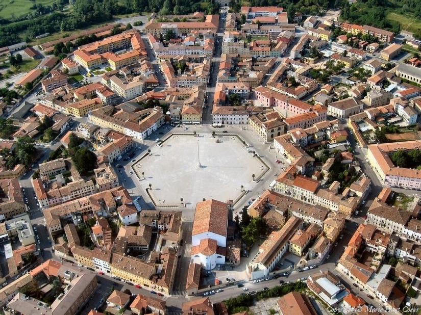Palmanova is a symmetrical fortress city in Italy