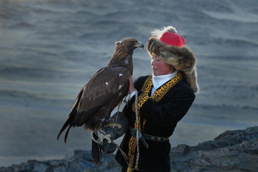 Pequeños cazadores duros con águilas reales