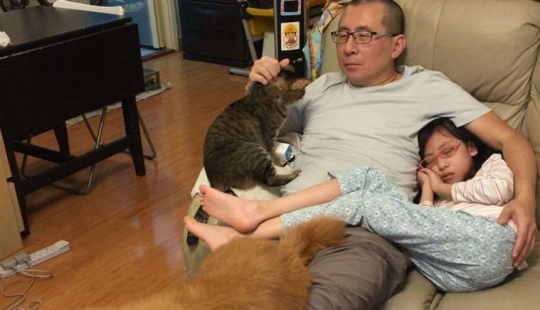 Por qué padre, hija, perro y gato toman la misma foto cada año durante una década