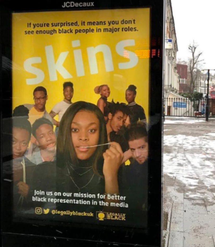 Posters for famous films appeared on the streets of London, where white actors were replaced by dark-skinned ones