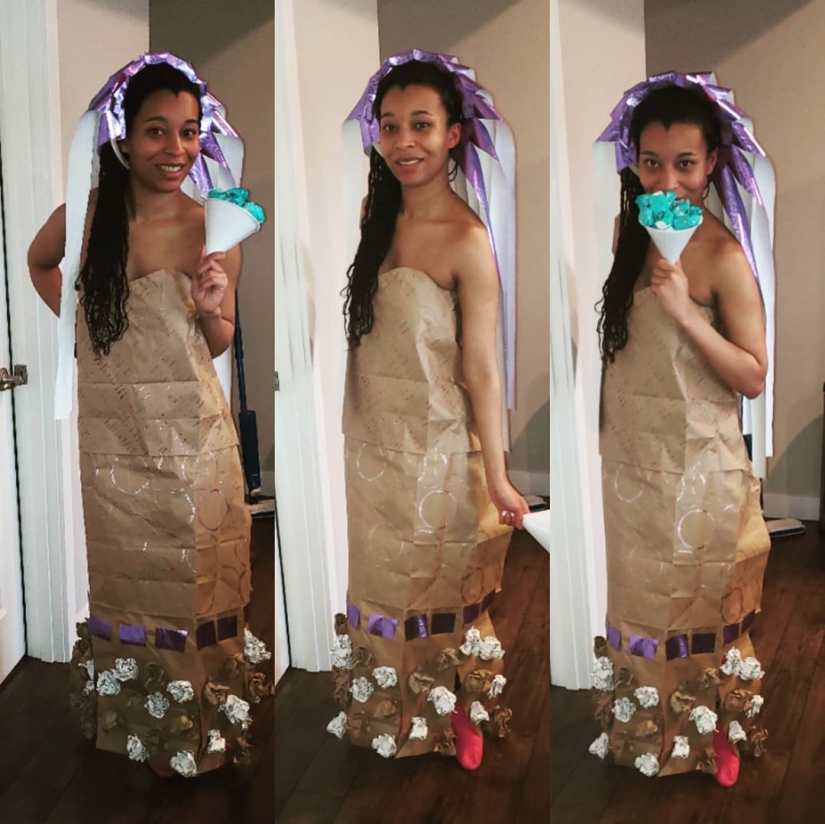 Ropa de cuarentena: Los usuarios de Instagram hacen vestidos con bolsos