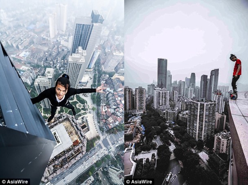 Rufer from China fell off a skyscraper during a stunt, and this was captured by the camera