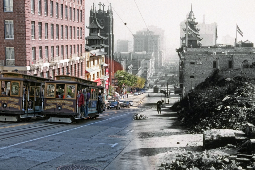San Francisco después del devastador terremoto de 1906 y hoy