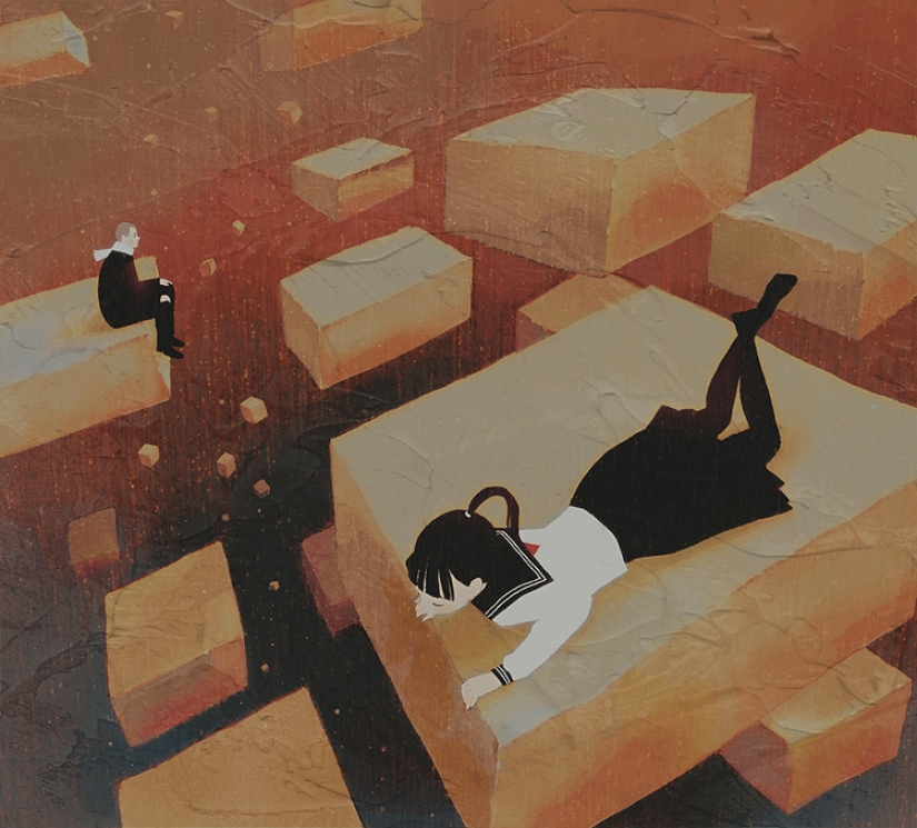 Schoolgirls and Melancholy - sleepy anime art
