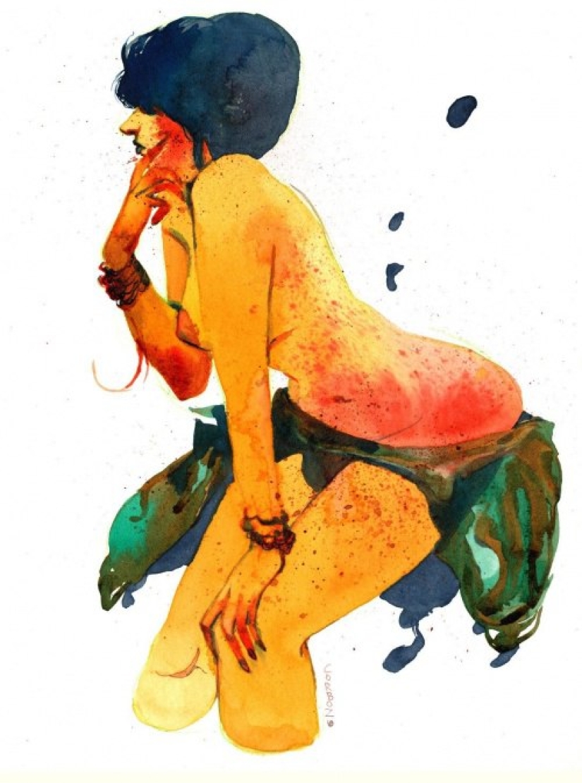 Sexy French women in watercolors by artist Yannick Corbeau