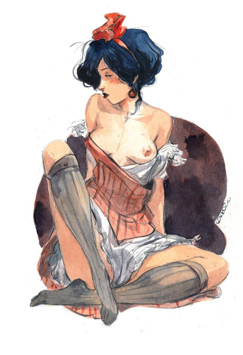 Sexy French women in watercolors by artist Yannick Corbeau