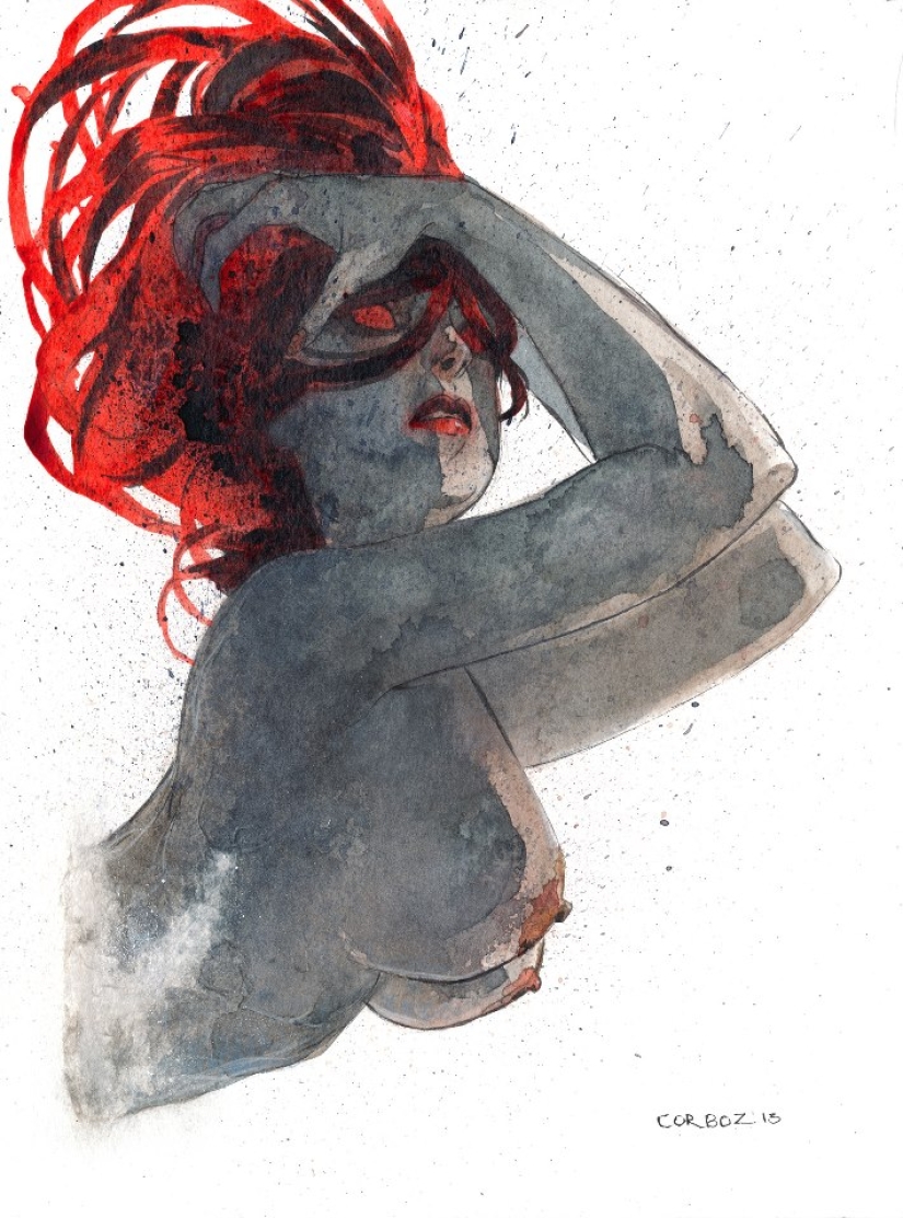 Sexy French women in watercolors by artist Yannick Corbeau