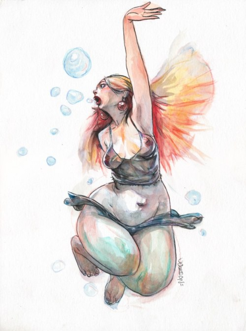 Sexy French women in watercolors by artist Yannick Corbeau