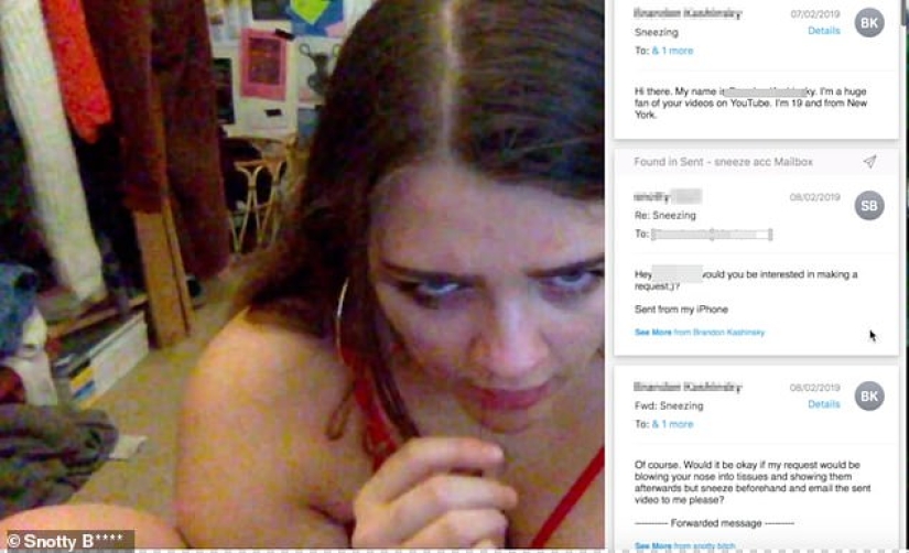 Sneezed on decency: the girl sells fetishists videos on which ... sexually sneezes