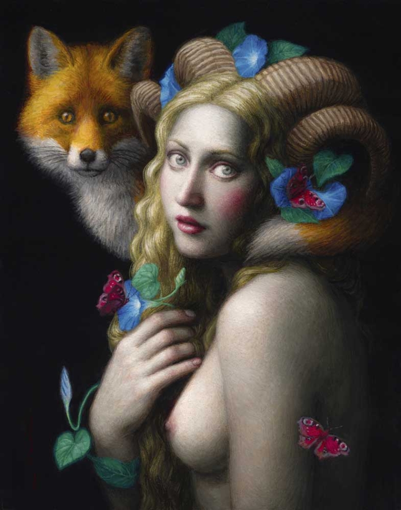 Surreal paintings by Chie Yoshii, celebrating harmony and beauty