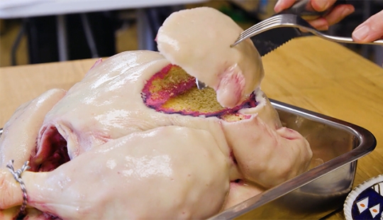 Sweet deception: pastry chef Sarah Hardy baked a cake in the form of a raw turkey