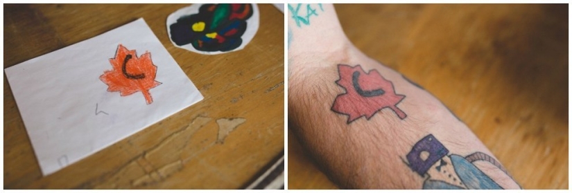 Tattoos based on son's sketches