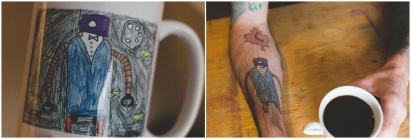 Tattoos based on son's sketches