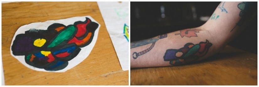 Tattoos based on son's sketches