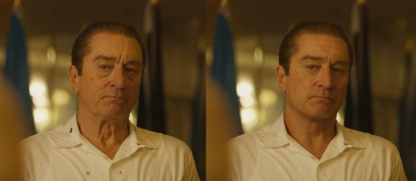 The actors of the film "The Irishman" before and after computer rejuvenation