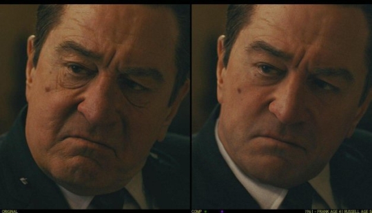 The actors of the film "The Irishman" before and after computer rejuvenation