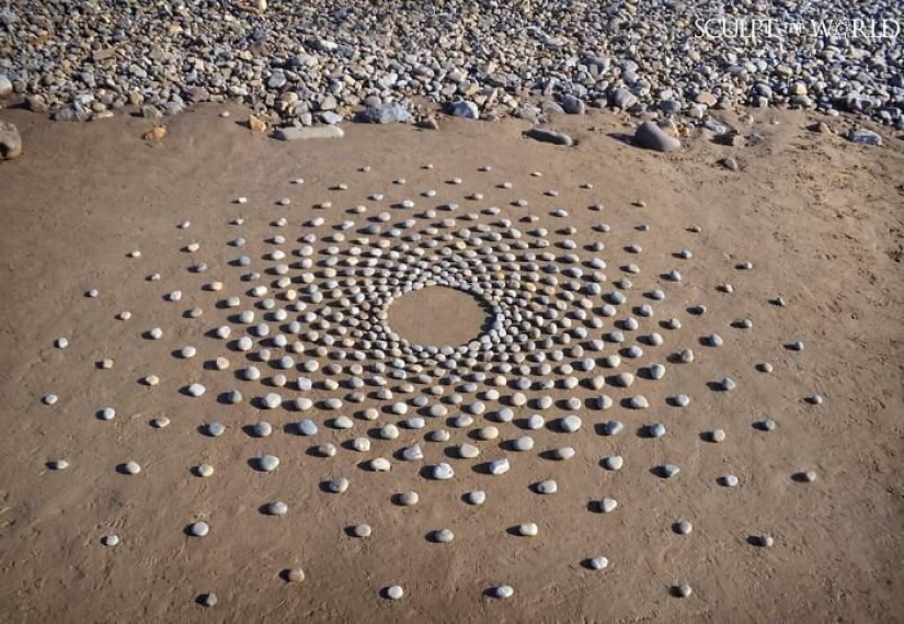 The artist creates the mood of their stunning works from the stones on the beach