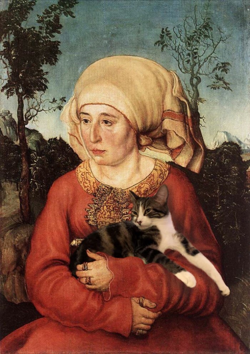 The artist made the paintings of the old masters even better by adding cats there