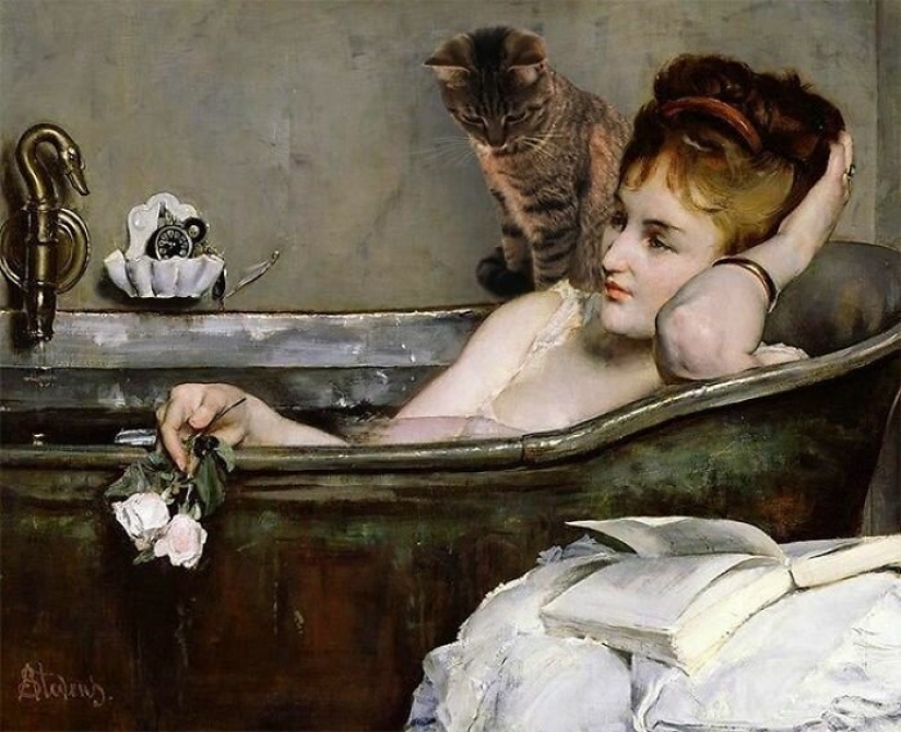The artist made the paintings of the old masters even better by adding cats there